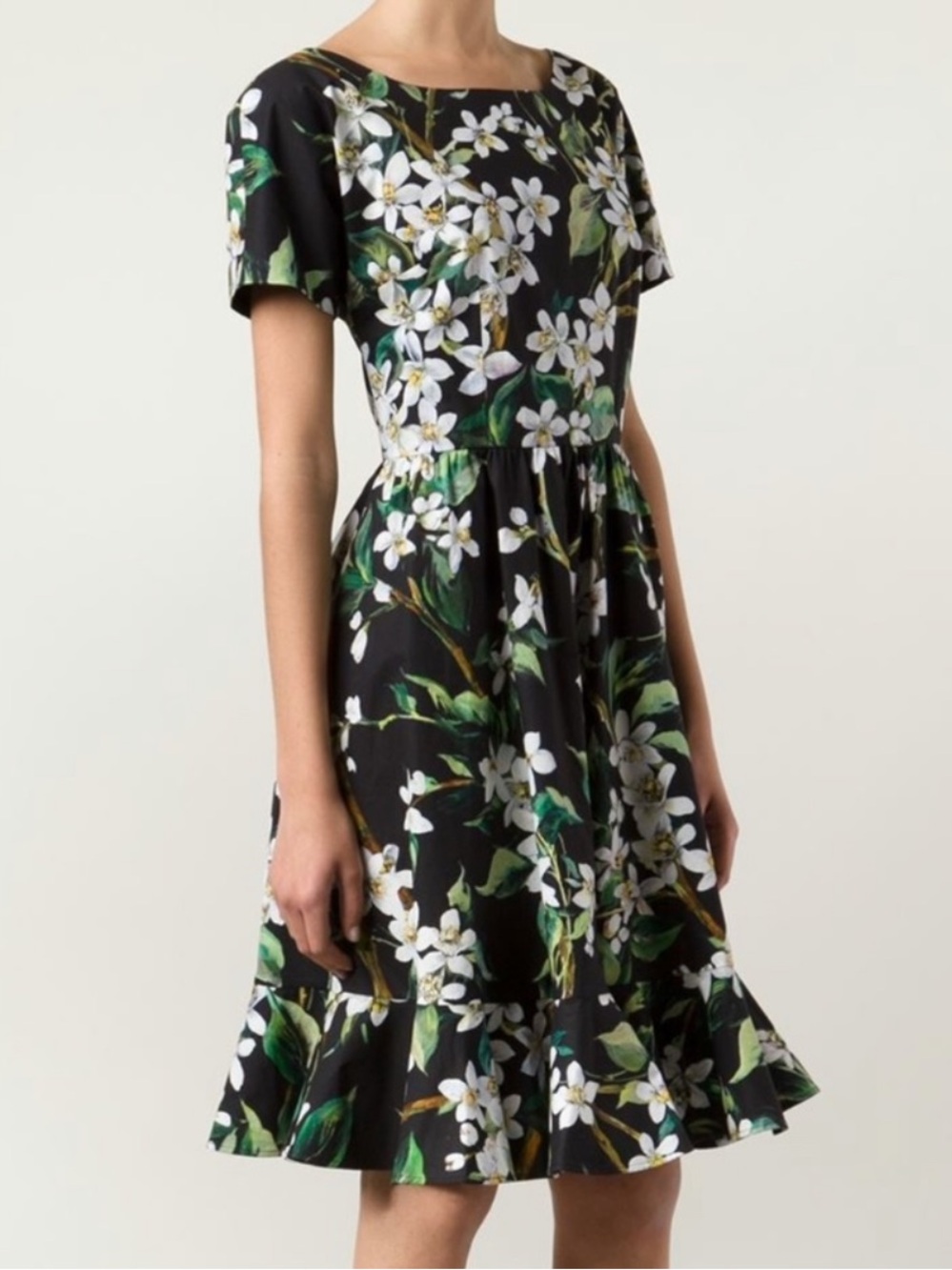 NWOT Dolce & Gabbana Black Floral Midi Dress with White Almond Blossoms